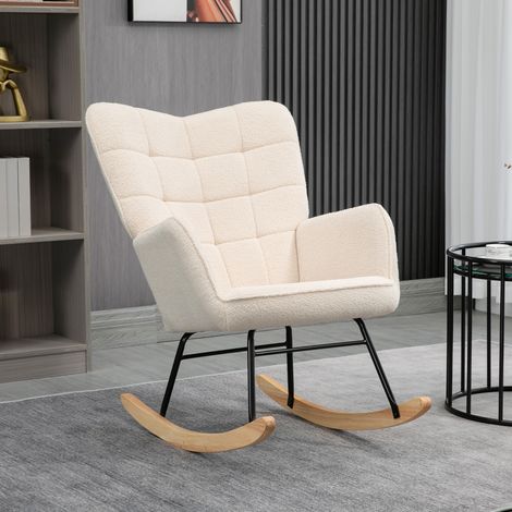 Schaukelstuhl im Retro-Design, Massivholz, Sessel, Relaxsessel, 98 cm x 71 cm x 101 cm, Beige