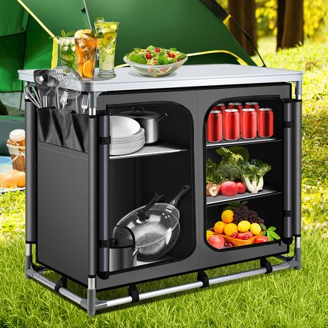 TolleTour 97 x 50 x 78 cm Cucina da campeggio con 1 piano di lavoro, 5 scomparti, antracite – Armadio da campeggio da esterno Stazione cucina per campeggio, giardino e camper