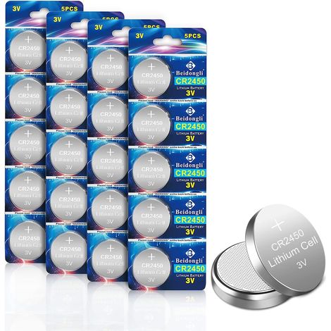 CR2450 Lot de 20 Piles Bouton au Lithium 3 V CR 2450 (1/5)