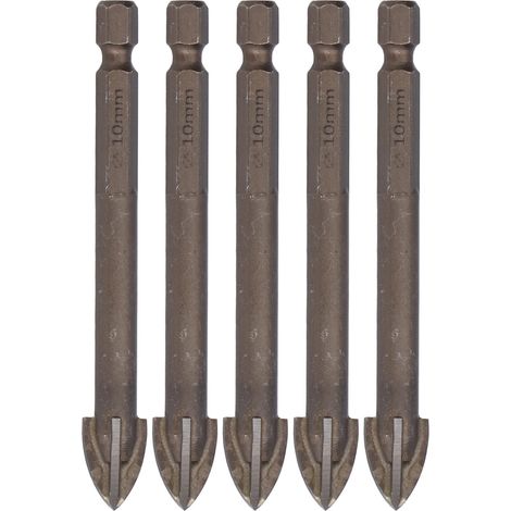 5 pièces Foret Croix 1/4in Queue Hexagonale Carrelage Verre Céramique Béton Ouvre-trou Outil Alliage Dur 10mm (1/5)