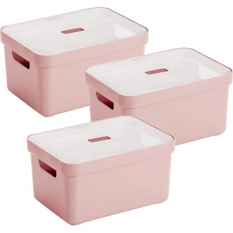 Boîte de rangement Sigma Home 13L - Lot de 3 - Rose/Transparent - Boîte de rangement Sigma Home 13L - Lot de 3 - Rose/Transparent (1/3)