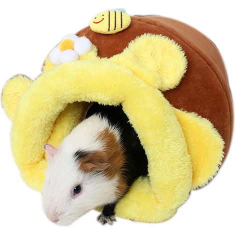 Cage/enclos intérieur pour cobaye, nid/jouet chaud pour hamster, habitat/terrier/cachette pour souris, mini-maison pour hérisson/chinchilla (grand format, pot à miel) (1/4)