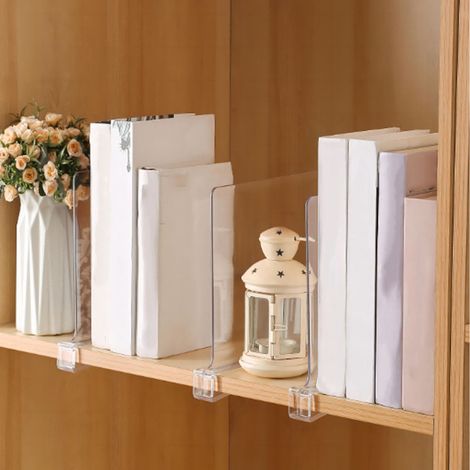 Lot de 2 séparateurs d'étagères en acrylique transparent, amovibles et faciles à nettoyer, pour placard, chambre ou dressing. (1/5)
