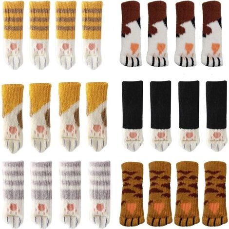 Lot de 24 chaussettes de chaise avec motif pattes de chat mignon 6 motifs de meubles, anti-rayures, anti-bruit, couvre-jambes de chaise, protège-jambes de table, protecteurs de sol. (1/5)
