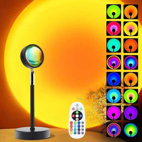 Projecteur de lumière coucher de soleil - avec télécommande, 16 couleurs, idéal pour la décoration de la chambre à coucher, 1 pièce (1/5)