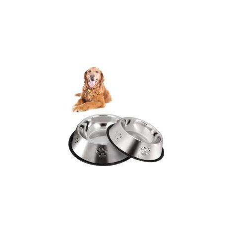 Lot de 2 bols en acier inoxydable pour chien et chat, diamètre 22 cm avec base antidérapante – Gamelles hygiéniques– (1/4)