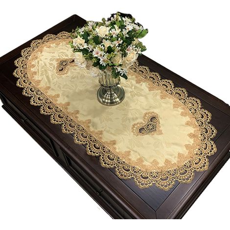 1 Nappe ovale, motif elliptique, détails dentelle, usage polyvalent, salon salle à manger (1/5)