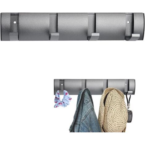 Porte Manteau Mural, Patere Salle de Bain avec 4 Crochets Rétractables, pour Vestes, écharpes, Sacs à Main (1/5)