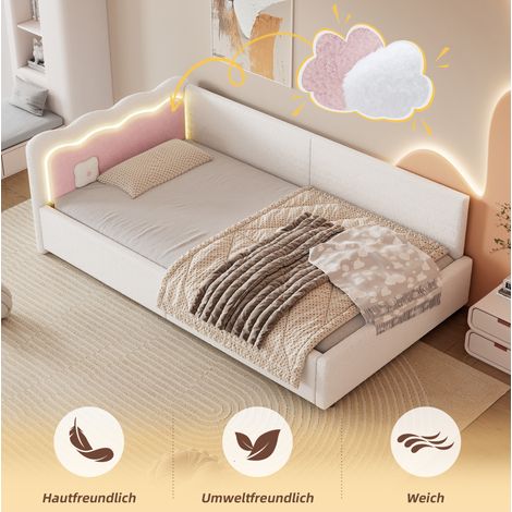 MEUBLIV Bett 90x200 cm Weiß – LED-Ambiente, Kopfteil, mit Lattenrost, ohne Matratze (1/5)