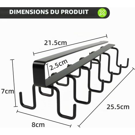 Rangement Casquette, Porte Casquette, Support Casquette avec 12 Crochets, Sans Perçage, Convient pour une Installation sous les Armoires, pour Ranger Chapeaux, écharpes, Tasses (Noir) (1/4)