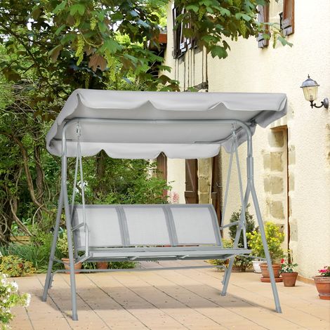 Columpio Outsunny Hollywood con toldo ajustable, columpio de jardín de 3 plazas con patas antideslizantes, capacidad de carga del banco de columpio de hasta 240 kg, tumbona de jardín para jardín o ter