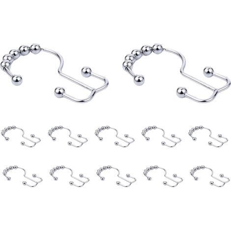 Lot de 12 anneaux de rideau de douche inox double crochet coulissants (1/5)