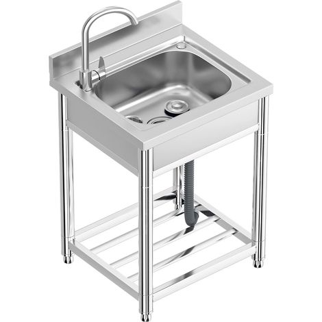 Évier Inox de Cuisine 1 Bac, 55 x 50 x 94 cm Évier Inox Autoportant avec Robinet et Accessoires, Évier Extérieur et Intérieur, Plonge Inox pour Cuisine, Restaurant, Garage, Jardin (1/5)