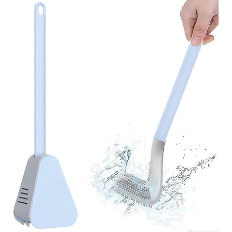 Brosse de toilette à long manche, brosse de toilette en silicone style golf, brosse de toilette avec support, ensemble porte-brosse de toilette (bleu) (1/5)