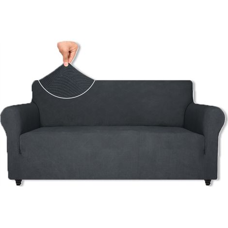Housse De Canapé - Velours Élastique 85 Polyester 15 Élasthanne - Pour Canapé 3 Places - Gris Foncé - 1 Pièce (1/5)