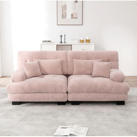 Divano angolare modulare 220x77x81 cm in tessuto ciniglia rosa per soggiorno FLORAGRACE (1/5)