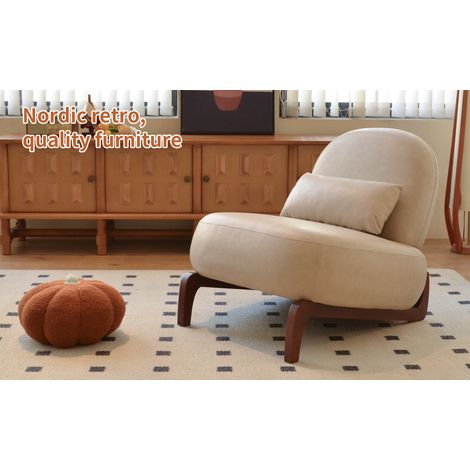 Silla decorativa sin brazos de terciopelo color camel con patas de madera HOMVRA (1/5)