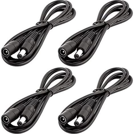 4pcs 1m DC 12V Câble d'extension Prise DC 5,5mm x 2,1mm DC 0-36V Cordon d'alimentation Rallonge électrique Mâle à Femelle pour Moniteur de Voiture, Caméra CCTV, Bande LED, Noir (1/3)