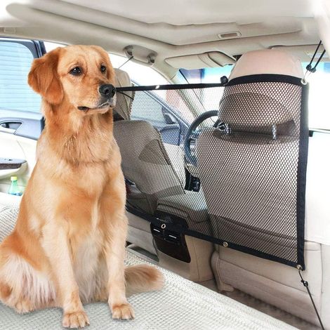 MINKUROW Red de coche para mascotas Red protectora portátil Separación de coche Red de gato para perro con ganchos y cuerdas Rejilla de separación de coche universal 115 cm  62 cm (1/5)