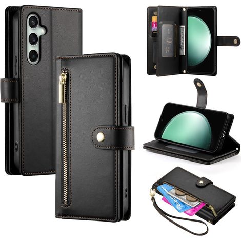 Funda tipo cartera con cremallera para Samsung Galaxy S24 FE, color negro. (1/5)