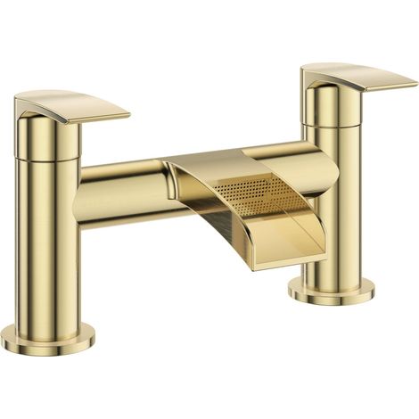 Mitigeur de baignoire rond cascade – Finition en laiton brossé, robinet de salle de bain monté sur le pont – Mitigeur de baignoire moderne avec entrée BSP G3/4 po, design contemporain (1/5)