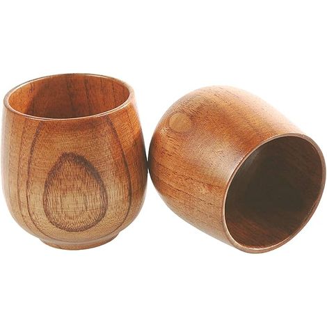 Lot de 2 tasses en bois naturel, pour café bière thé jus et lait (1/5)