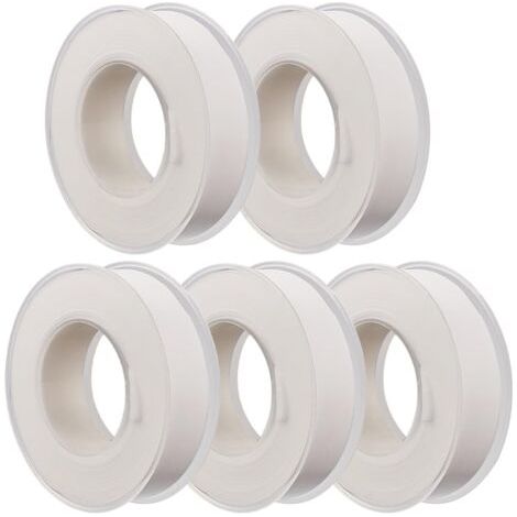 QORVA-Blanc, 5 rouleaux 15 mm x 15 m ruban PTFE plastique industriel Téflon fileté plombiers ruban d'étanchéité étanche et anti-fuite tuyau domestique pommeau de douche tuyau d'eau