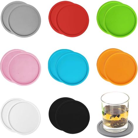 16 Pieces Round Silicone Coasters, Non-Slip and Insulated, Round Plate Design Coasters with Grooves for Home, Bar, Office, Cafe, Beer, Tea, and Drinks (Multicoloured) (1/5)