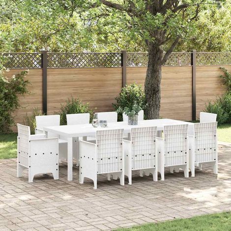 Garden Dining Set 11 pcs White Polt rattan vidaXL