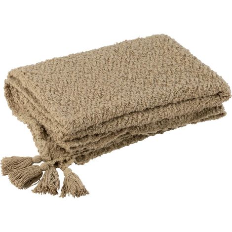 Plaid Uni en Coton "Floches" 130x180cm Beige Foncé (1/3)