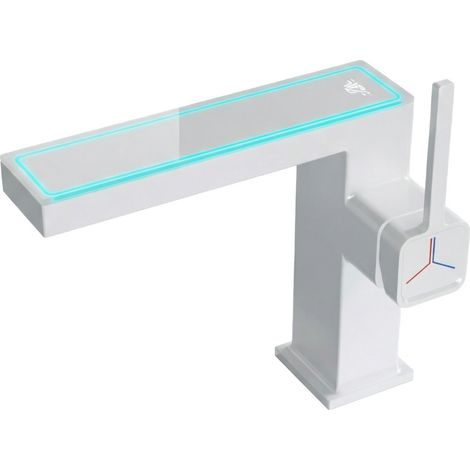 Robinet de salle de bain LED digital pour lavabo monocommande en Laiton style technologique Blanc (1/5)