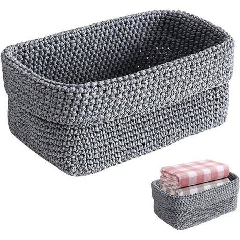 Panier Rangement Salle de Bain en Coton, Organisateur Tissé Multifonction, Pour Produits de Toilette et Accessoires (1/5)