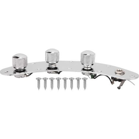 Ensemble de plaque de commande de basse électrique Métal argenté chromé résistant au ternissement - Pré-câblé P - Panneau de commande Bass avec boutons et vis Kit de câblage de (1/5)