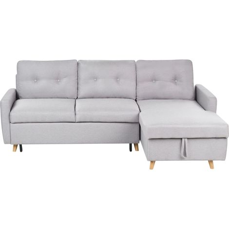 Canapé d'Angle Convertible Côté Gauche en Tissu Gris Clair Fonction Couchage Confortable pour Salon Scandinave Moderne Beliani (1/5)
