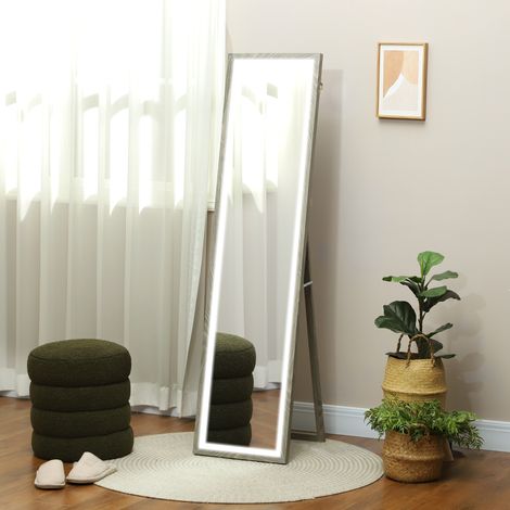Grand miroir rectangulaire pleine longueur, mural ou sur pied, 40 x 160 cm, avec éclairage LED tricolore, gris (1/5)