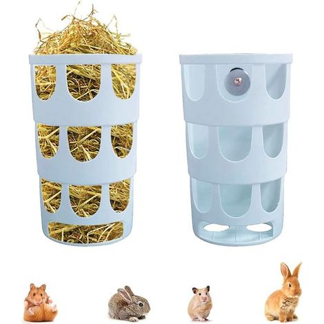 2 Pièces Mangeoire à Herbe, Mangeoire à Foin, Mangeoire à Foin pour Lapin, Distributeurs Nourriture Gamelle en Plastique Hangable Manger Poreux, pour Cochon d'Inde, Chinchilla, Lapins, Bleu (1/5)