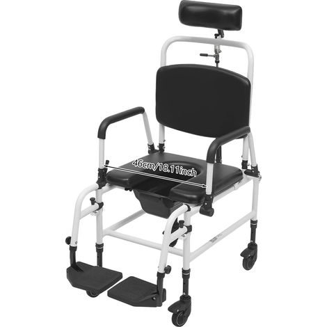 Silla de ducha con respaldo ajustable y función de cajonera, color blanco. (1/2)