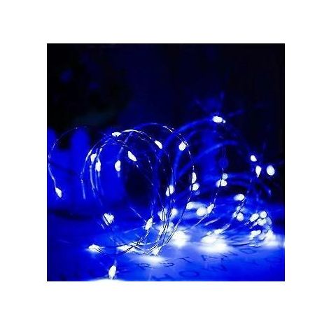 Guirlande Lumineuse LED Bleu, Piles, 50 Micro Lumires LED pour Mariage, Fte, Nol, Maison, Intrieur Extrieur, Fil de Cuivre, Minuterie ON OFF, 5m (1/5)