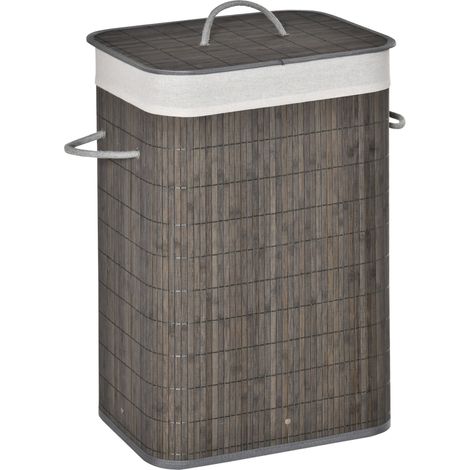 Cesto para la ropa de bambú slim con tapa 83 L gris MODENUIT (1/5)