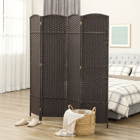 Paravent interieur en bois 4 panneaux 160 x 170 cm séparateur de pièce pliable pour salon, chambre à coucher, marron