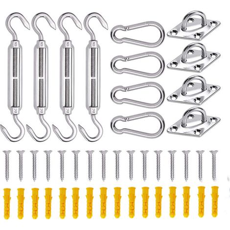 44-piece fixing kit for installing shade sails, stainless steel mounting hardware, suitable for outdoor gardens (1/5)
