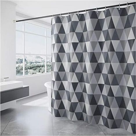 Tenda da doccia, 180 x 200 cm, in poliestere lavabile in lavatrice con orlo appesantito e 12 ganci, tenda per vasca da bagno, motivo triangolare - Crezuo (1/4)