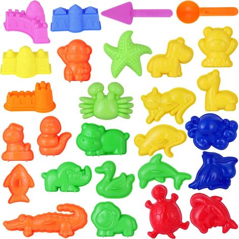 Outils de Moules à Sable Mini Jouets de Bac à Sable Ensemble D'activités de Moule avec Château Fruits Océan Et Animaux Compatible avec n'importe Quel Sable de Moulage (1/5)