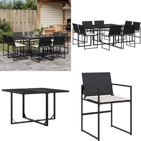 9-tlg. Garten-Essgruppe mit Kissen Schwarz Poly Rattan - Gartentisch - Esstisch Set - Gartenmöbel - Outdoor Möbel - Terrassenmöbel - Home & Living (1/5)