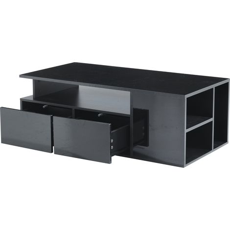 Schwarzer Couchtisch 100 x 50 x 35 cm mit LED, 2 Schubladen und Stauraum (1/5)