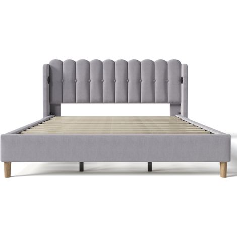 Cama doble capitoné gris 180 x 200 cm con USB y USB-C HOMVRA (1/5)