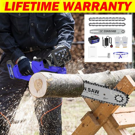 12" Cordless Chainsaw Electric One-Hand Saw Wood Tree Cutter Oiling System Tool (1/5)