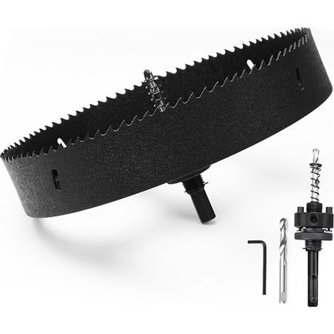 Bi-Metal Hole Saw 210 mm with SDS Plus Shank and Hex Shank Drill Bit Set for Wood, Plasterboard, Fine Metals, Plastics (1/5)