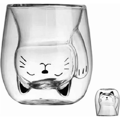 Bonita taza de té con estampado de gato, taza de café de vidrio de doble pared, taza de leche (200 ml/6.8 oz), personalizado cumpleaños Navidad (1/4)
