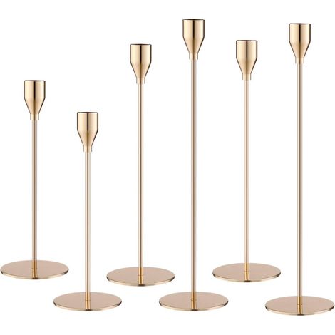 Chandelier - Metal - Hauteur 24 28 33 cm - Base 8 cm - Antidérapant - Or - Pour Décoration de Table Mariage Soirée - Lot de 6 (1/5)